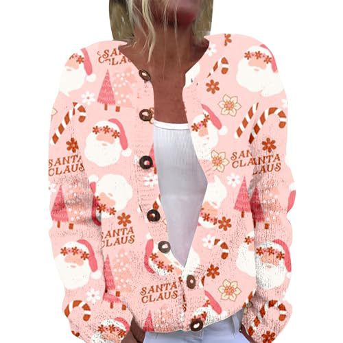Women's Christmas Santa Print Faux Sweater Cardigan