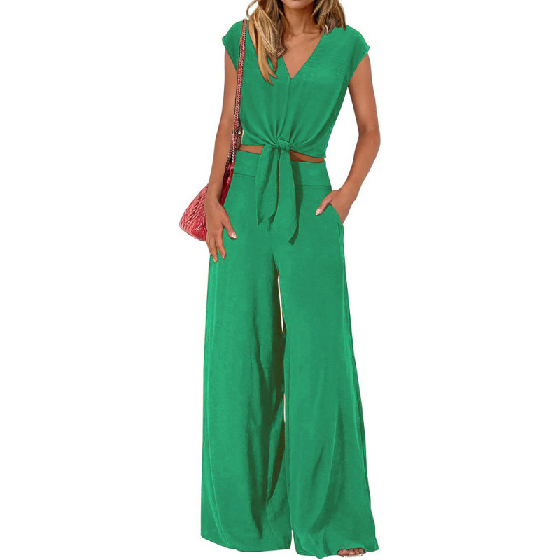 Women's Summer Wide-Leg Pants Set with Off-Shoulder Top