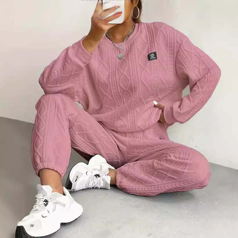 Women's Jacquard Long Sleeve Crewneck Sweatshirt and Pants Set