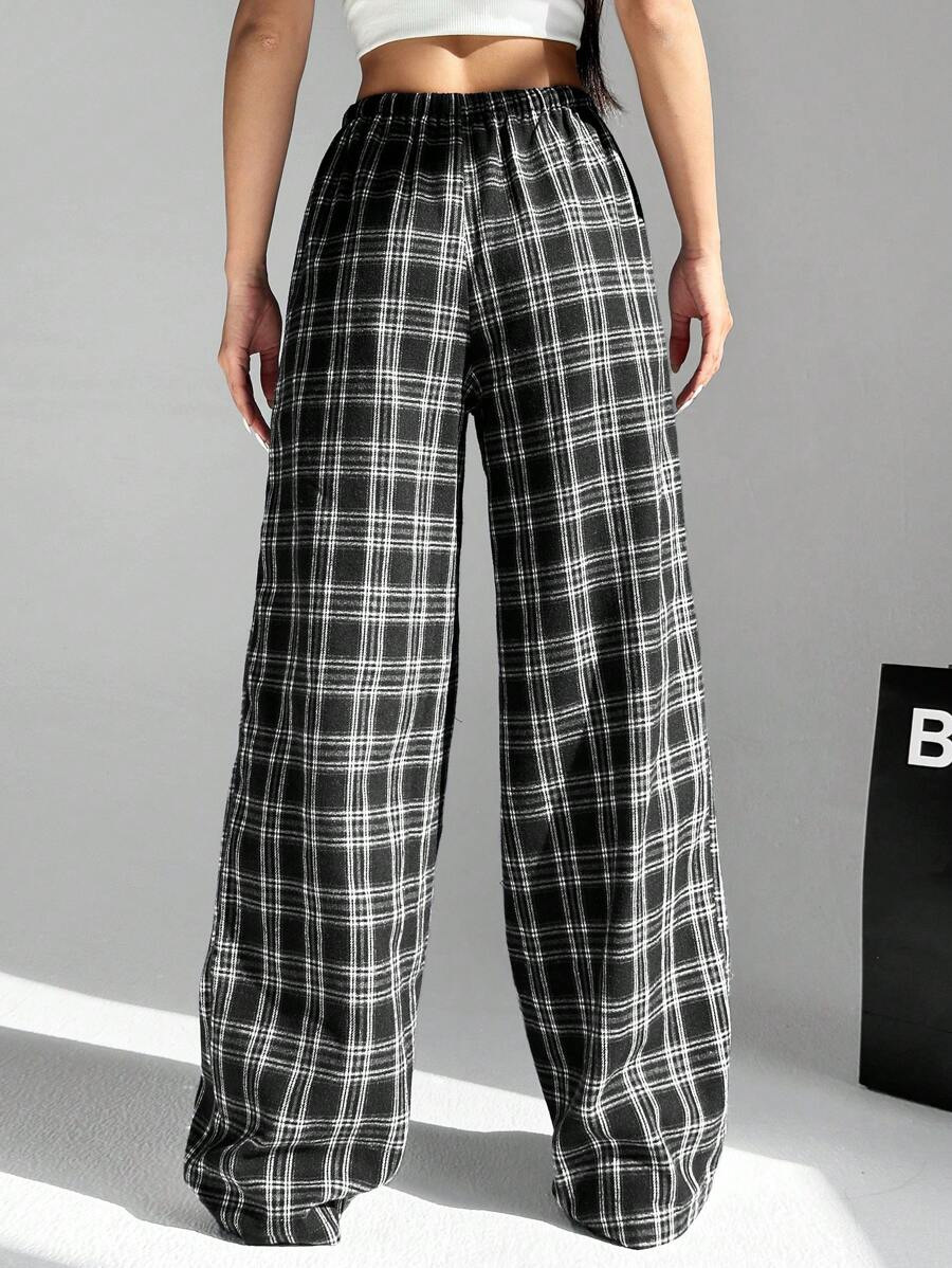 American Retro Striped Plaid Straight-Leg Casual Pants with Pockets