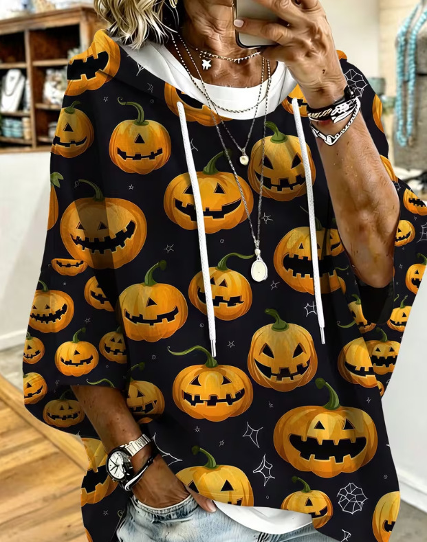 Women's Halloween Skull Pumpkin Print Casual Sweatshirt