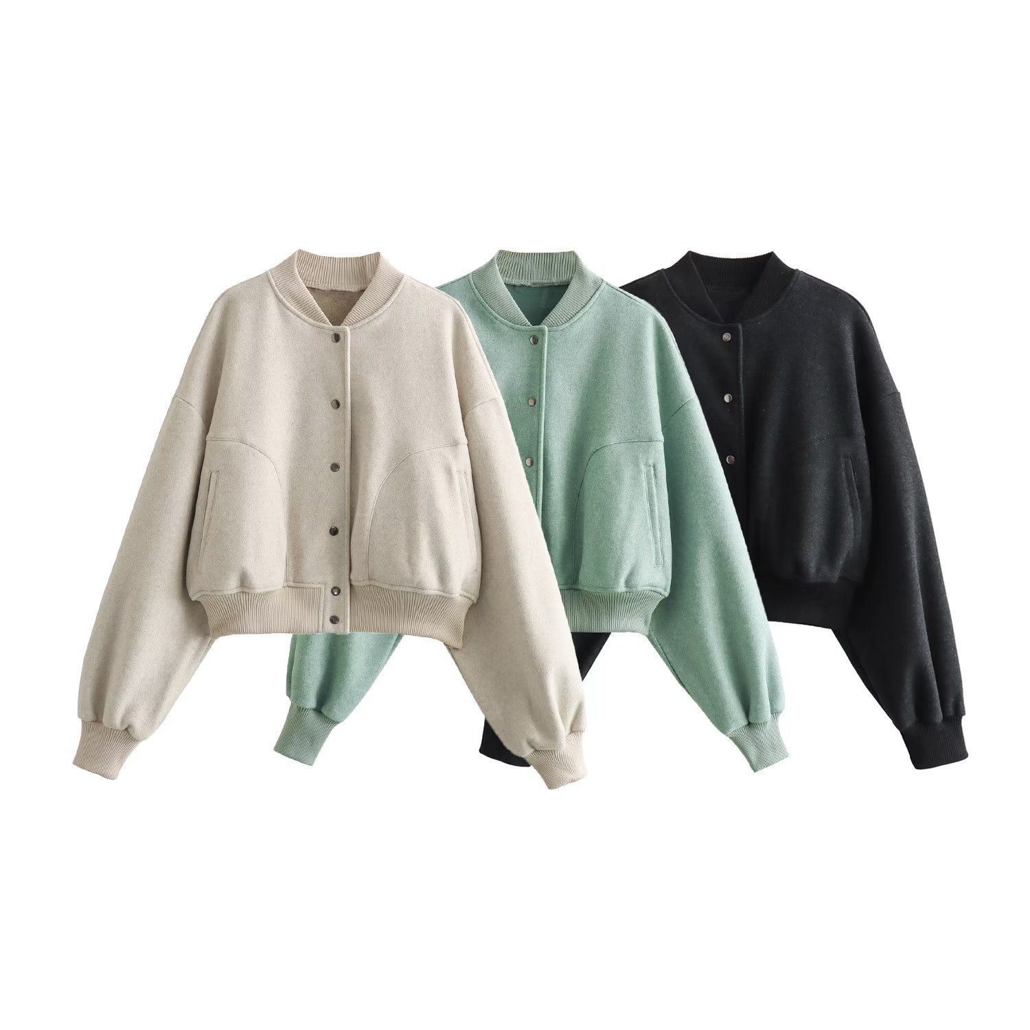 Women's Cropped Bomber Jacket, American Style, Polyester