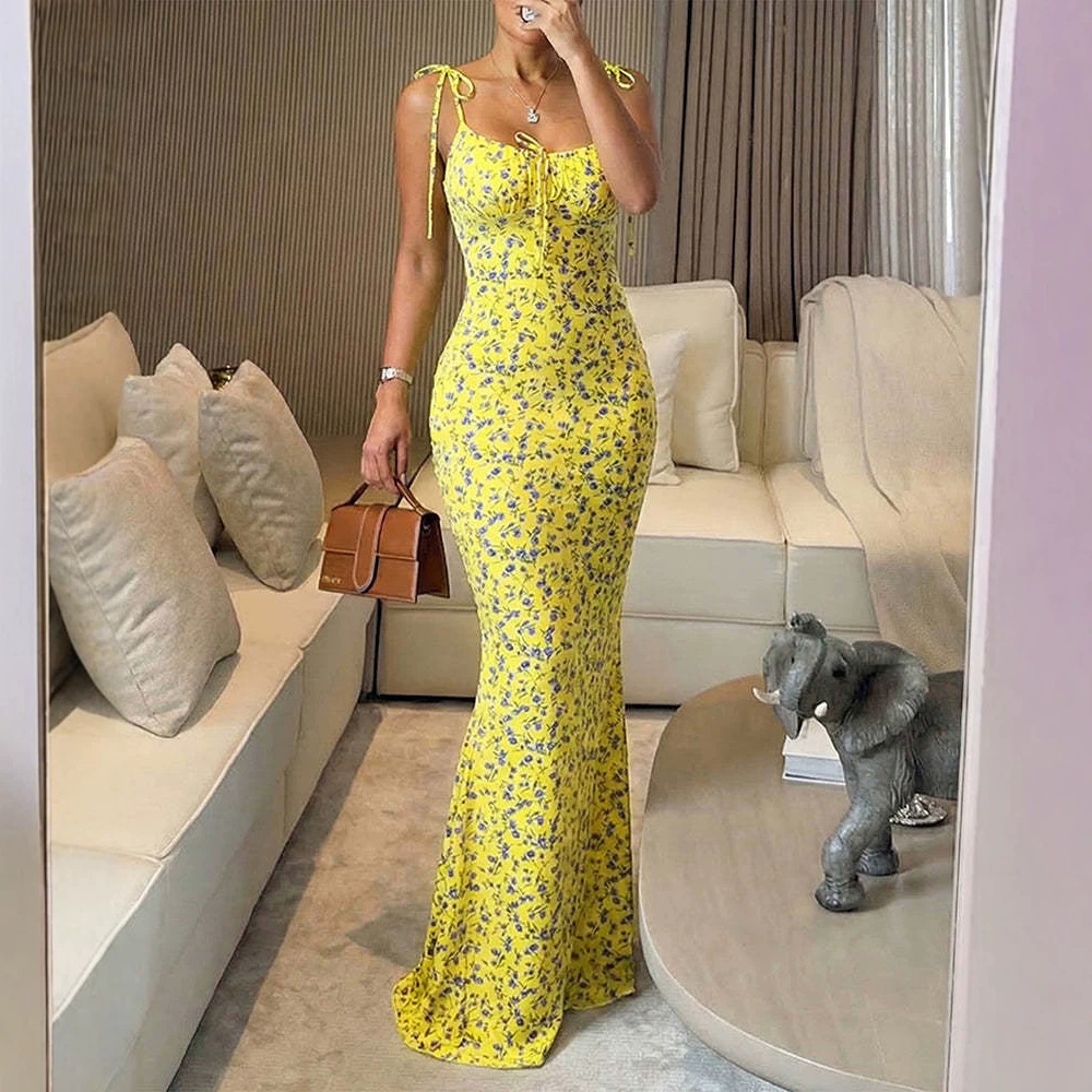 Floral Print Sleeveless A-Line Maxi Dress