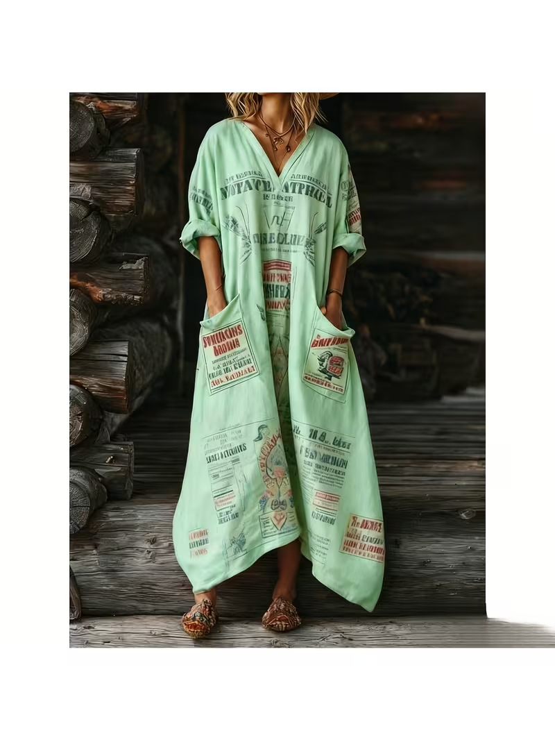 Women's Letter Print Casual A-Line Midi Dress