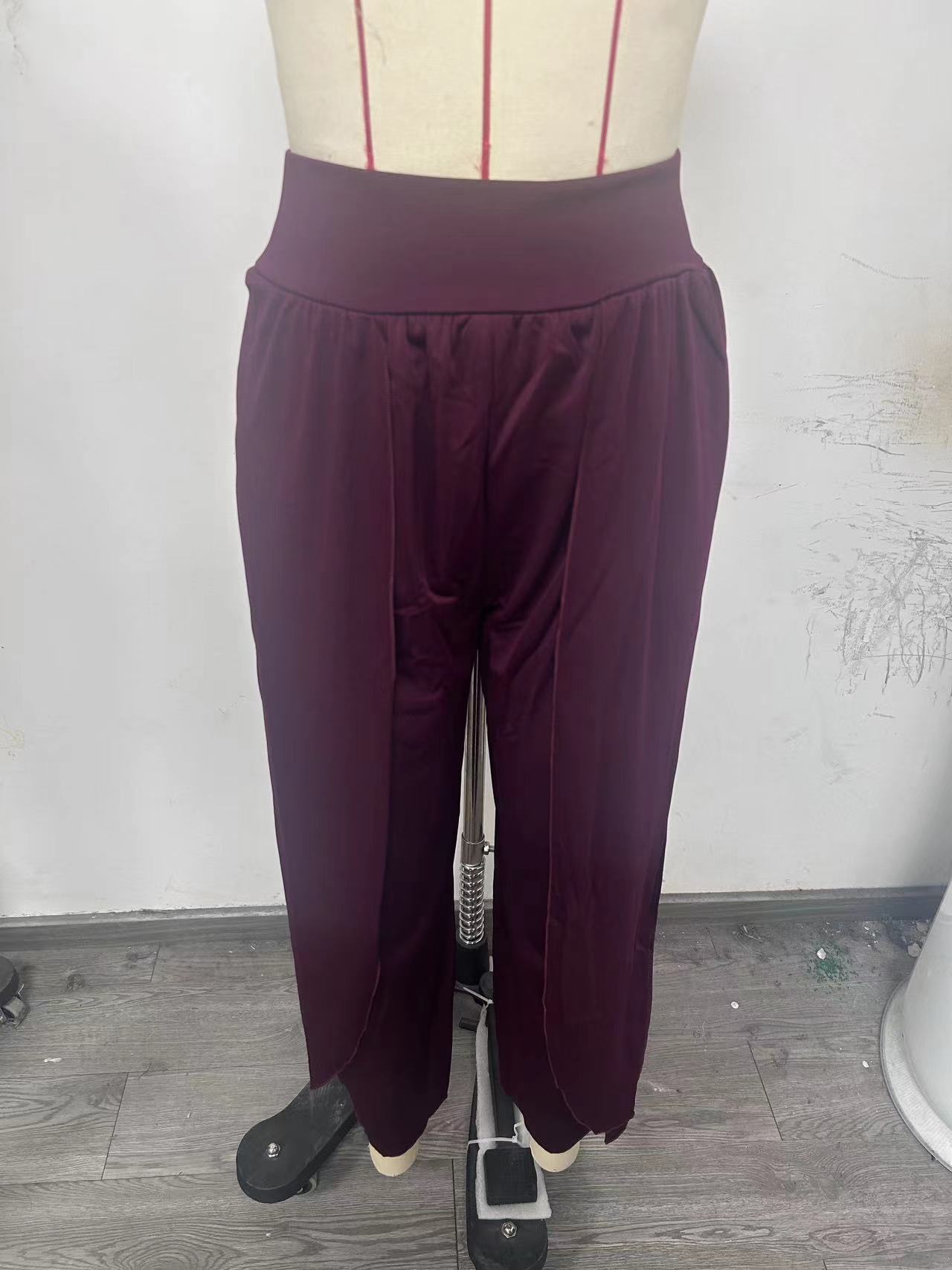 High-Waist Wide-Leg Yoga Pants with High Slit