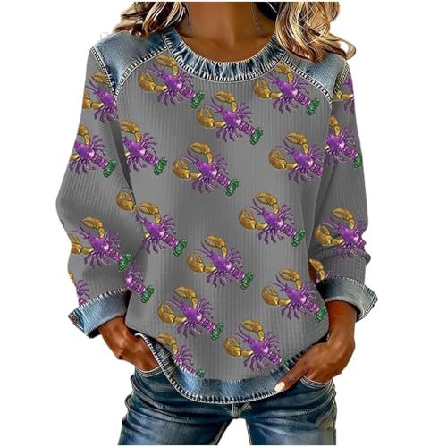 Women's Lobster Print Crewneck Sweatshirt Casual Pullover