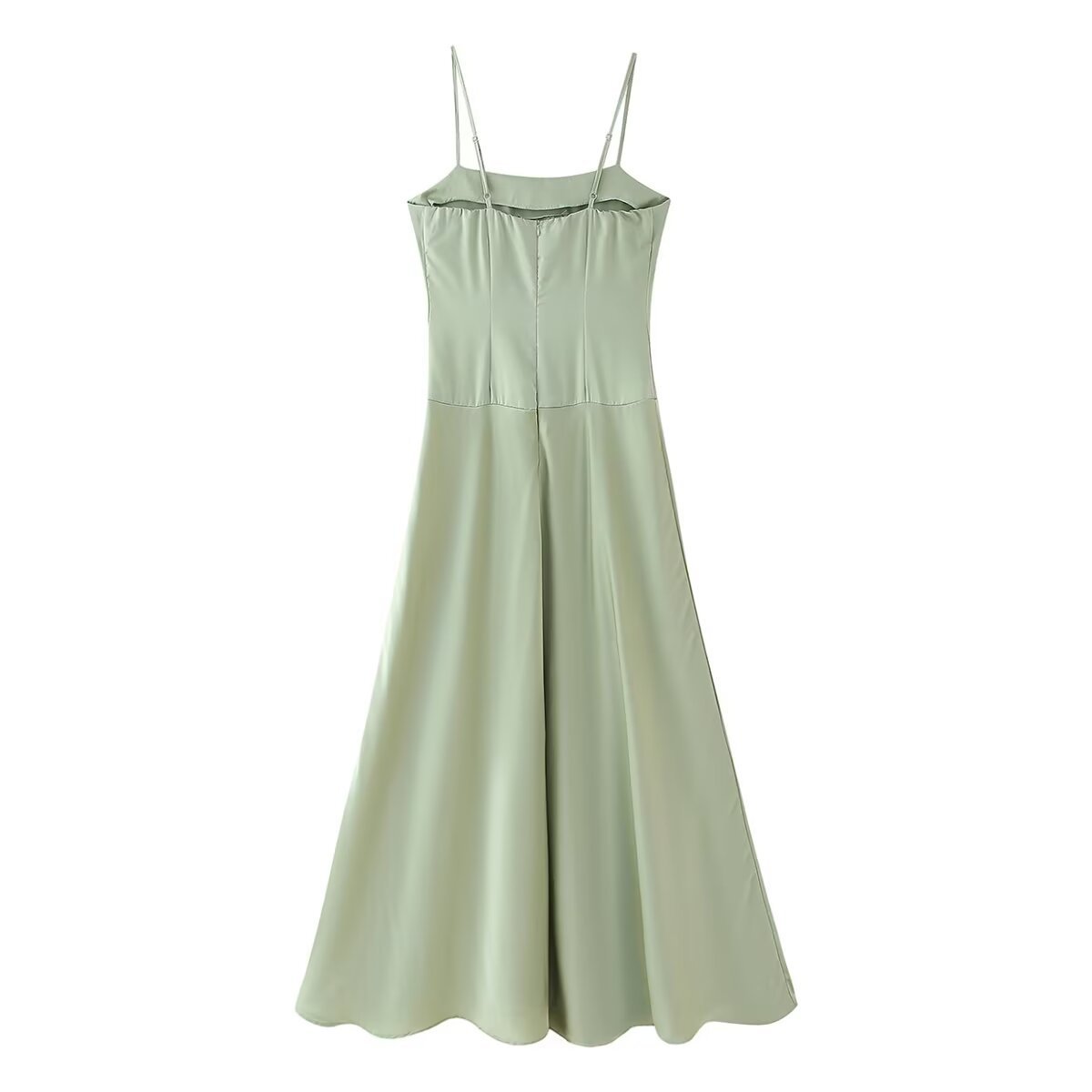 Women's Satin Dress with Cinched Waist and Full Skirt