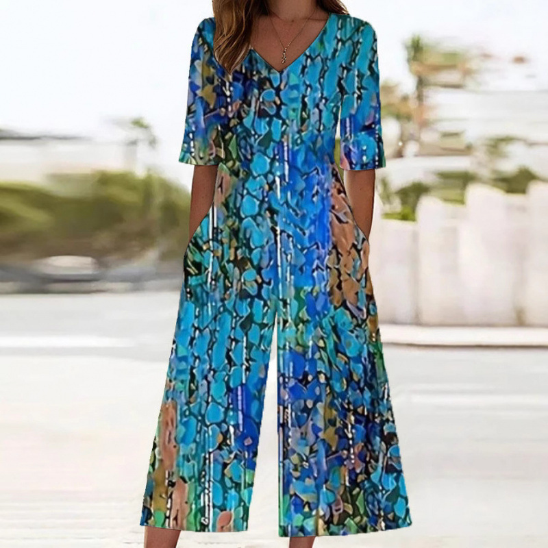 Floral Print Wide-Leg Jumpsuit with Sleeves