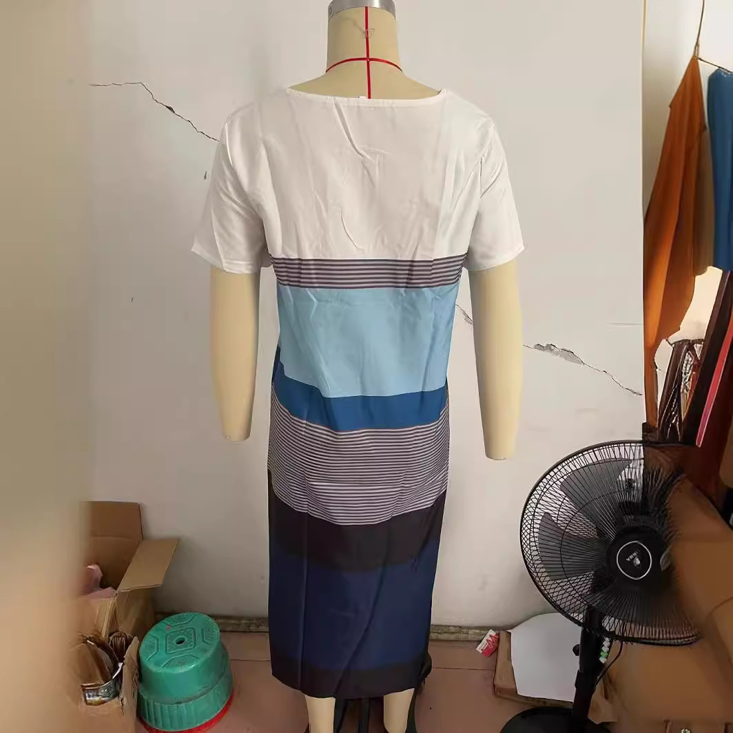 Women's Digital Print Crew Neck Short Sleeve Pleated Maxi Dress