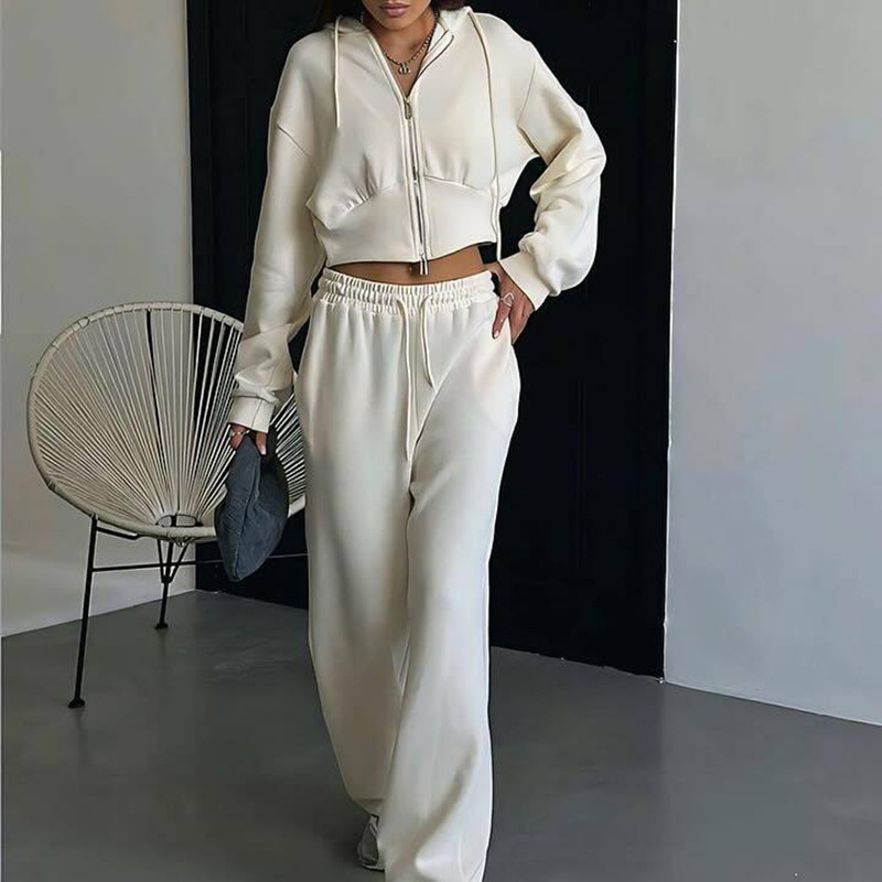 Women's Casual Zip-Up Hoodie and Drawstring Pants Two-Piece Set