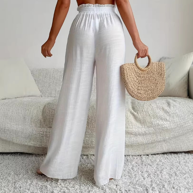 Women's Solid Color Wide-Leg Pants Casual Loose Fit Commuter Trousers