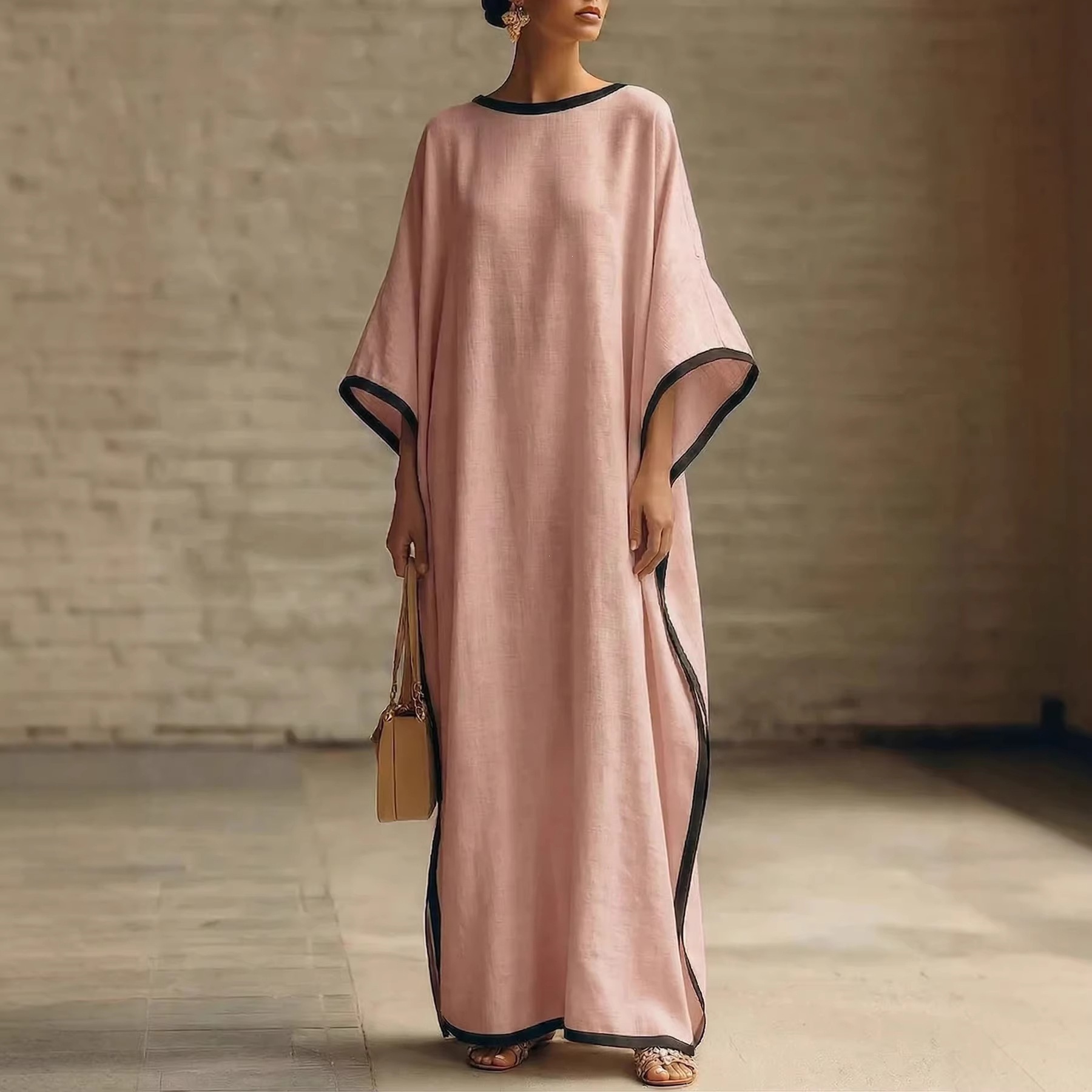 Women's Vintage Round Neck Batwing Sleeve Long Dress