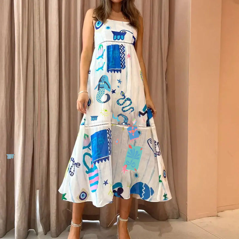 Women's Printed Sleeveless A-Line Maxi Dress