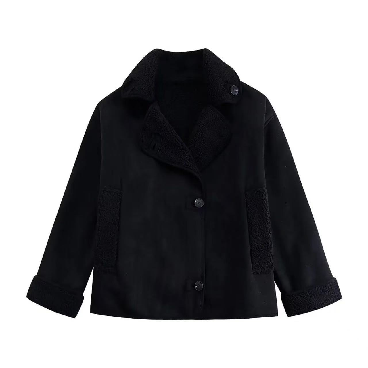 Women's Faux Fur Shearling Coat with Lapel Collar