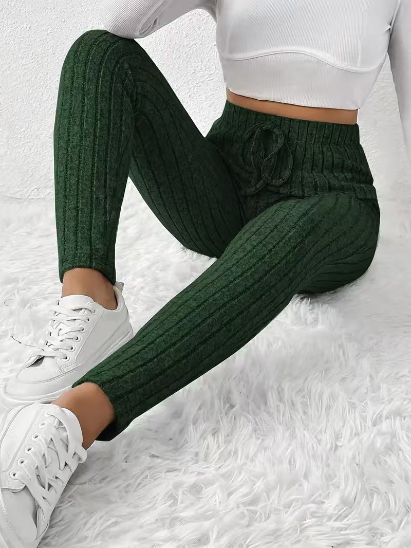 Women's Elegant Slim Straight Elastic Waist Pants Solid Color Casual Long Pants Machine Washable