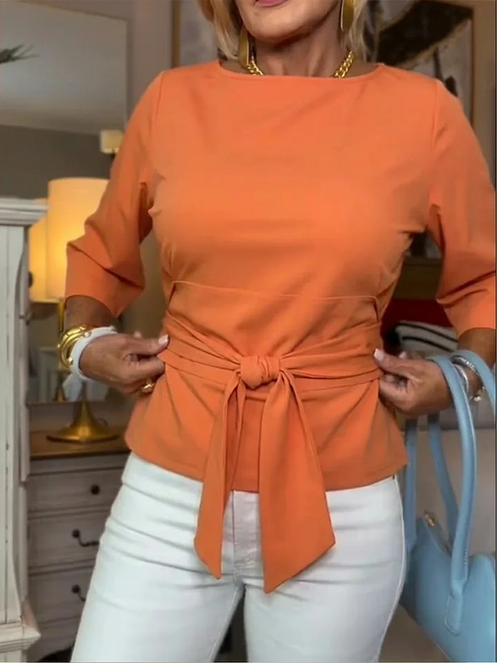 Butterfly Knit Top Slim Fit Crew Neck Seven Sleeve