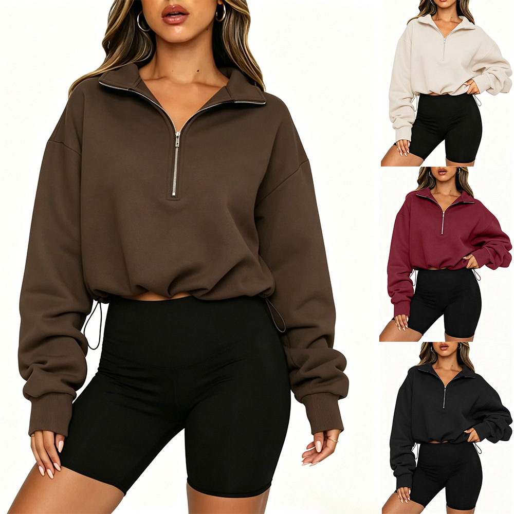 Women's Half-Zip Long-Sleeve Sweatshirt Y2K Drawstring Pullover