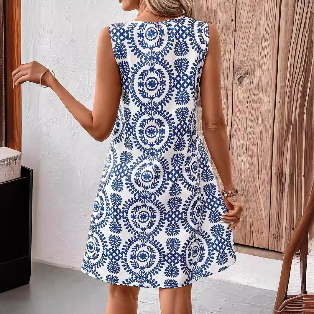 Elegant U-Neck Burnout Floral Sleeveless Midi Dress with Ring Detail