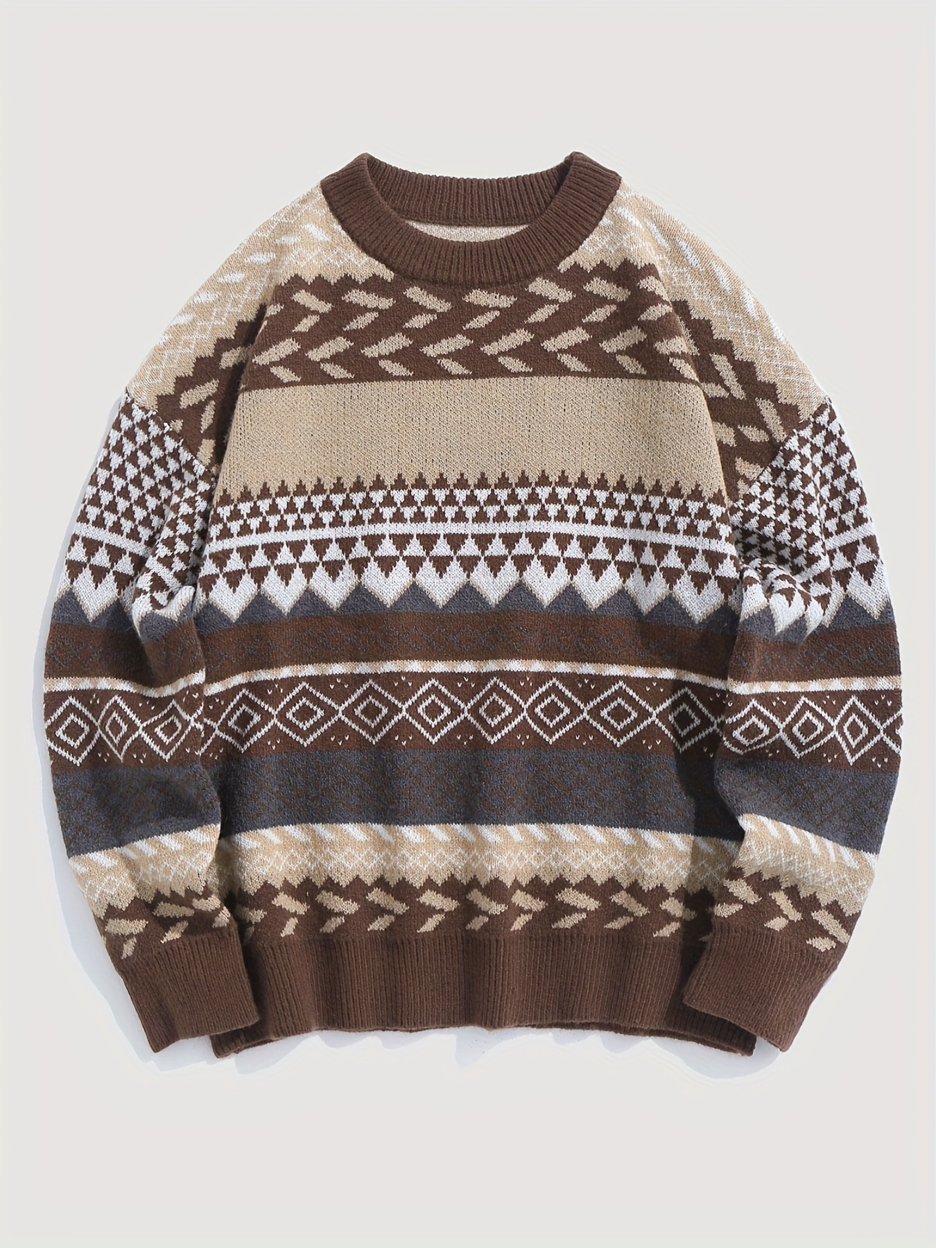 Soft Retro Argyle Crewneck Pullover Sweater