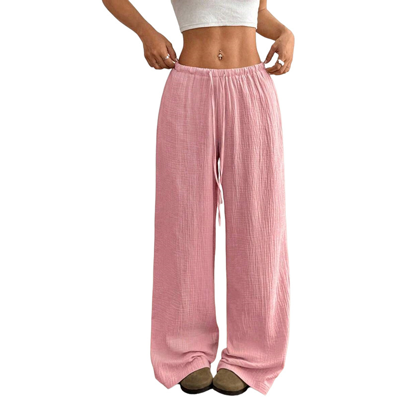Women's Drawstring Wide-Leg Straight Lounge Pants Cotton Relaxed Fit