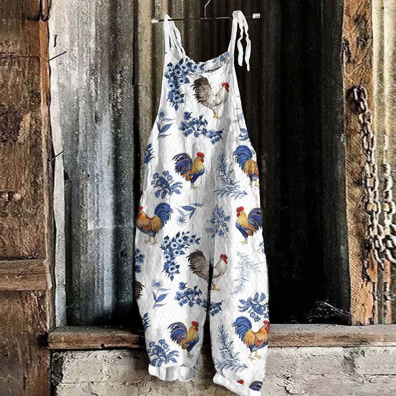 Women's Printed Vintage Sleeveless Wide-Leg Jumpsuit