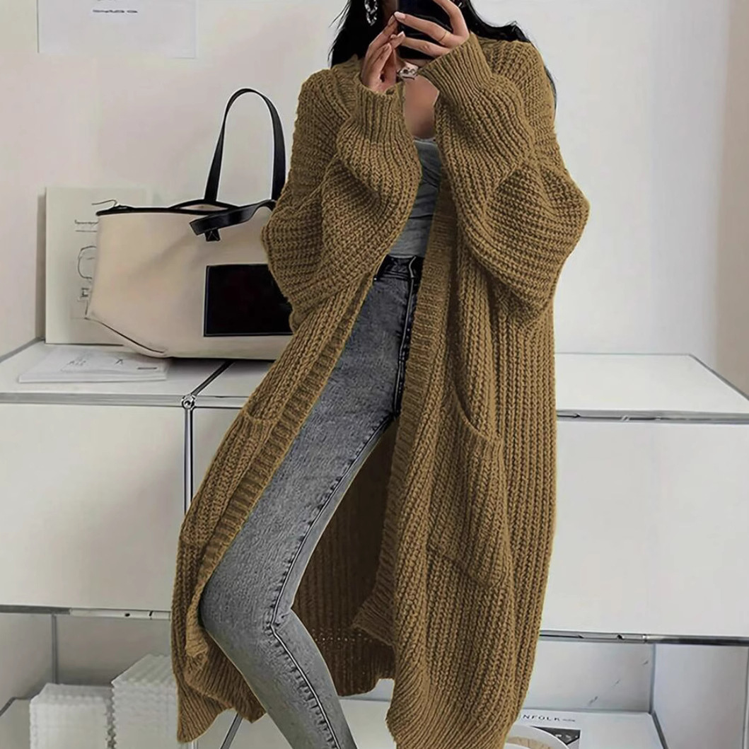 Women's Long Over-Knee Knit Cardigan Loose V-Neck Open Front Sweater Coat