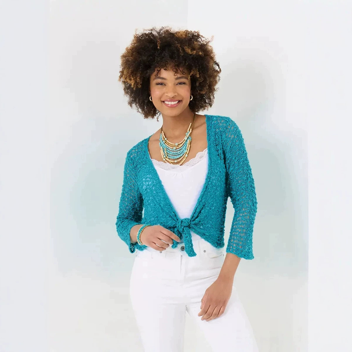 Women's Knit Beach Cardigan Cover-Up Slimming V-Neck Flared Sleeve