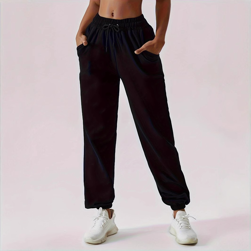 High-Waist Draped Straight-Leg Sweatpants Loose Casual Athletic Pants