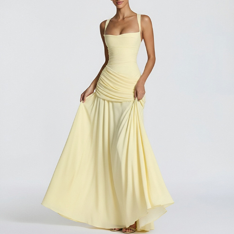 Women's Summer Sleeveless A-Line Midi Dress with Waist Tie