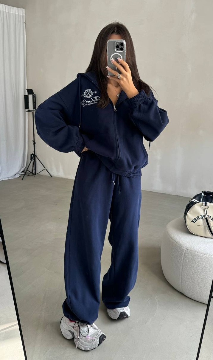 Women's Embroidered Zip-Up Hoodie and Pants Two-Piece Set