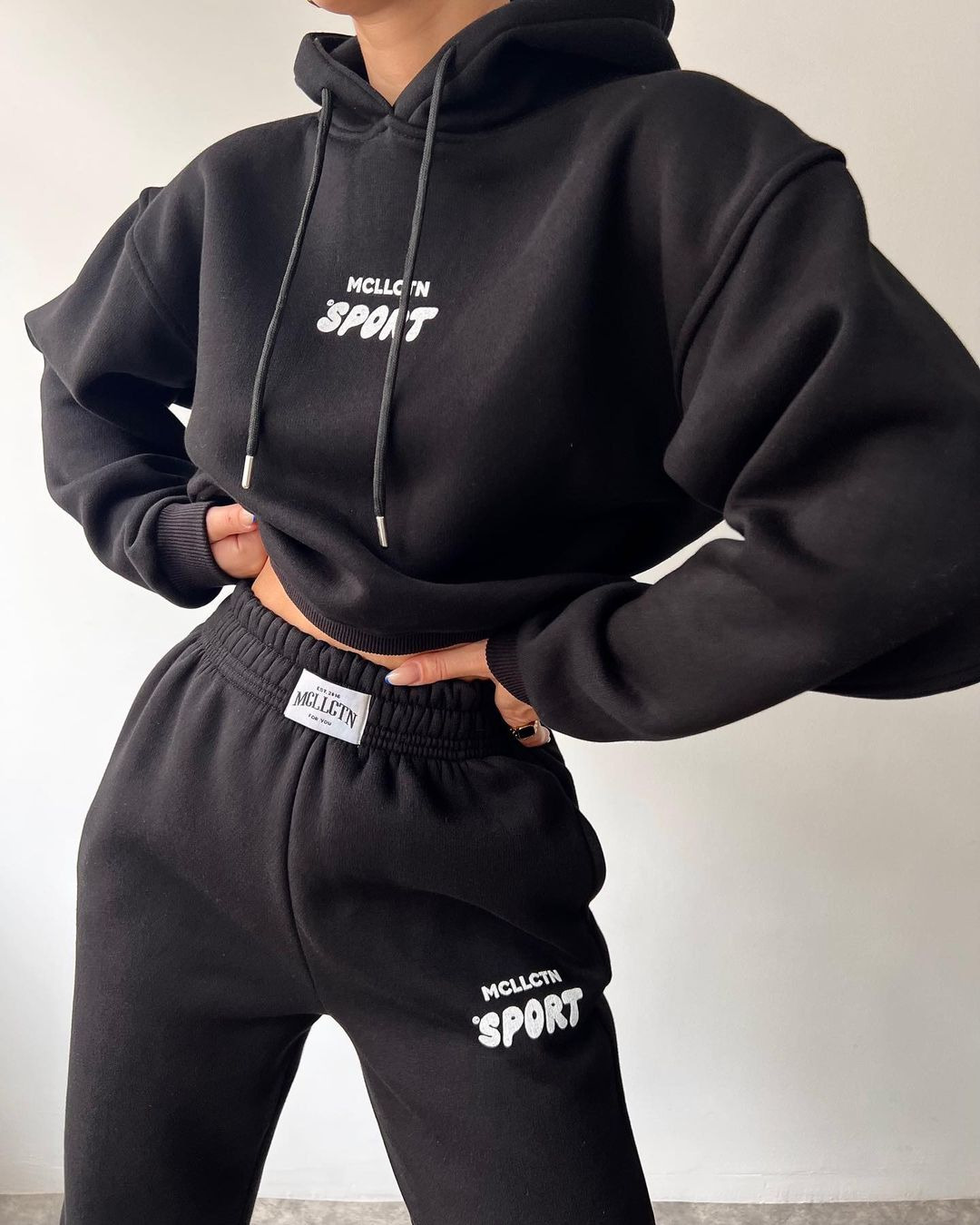 Fleece-Lined Hooded Print Sweatshirt & Pants Set