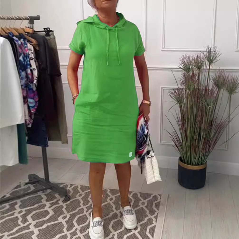 Women's Casual Solid Short Sleeve Hooded Pocket Dress