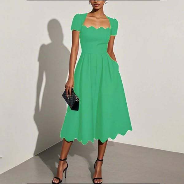Women's Short Sleeve Square Neck Midi Dress Digital Print A-Line