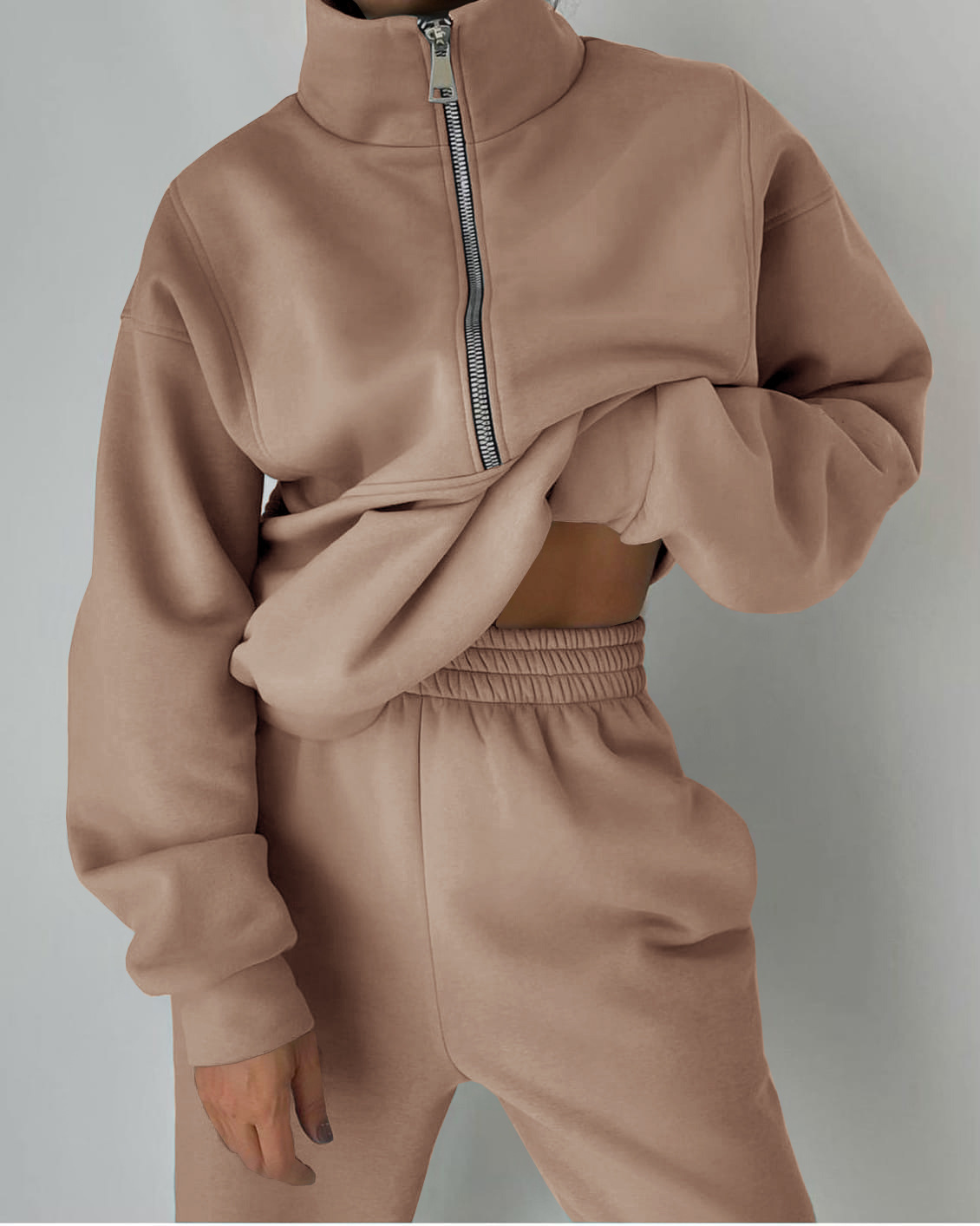 Women's Fleece Zip-Up Tracksuit Set Casual Athleisure