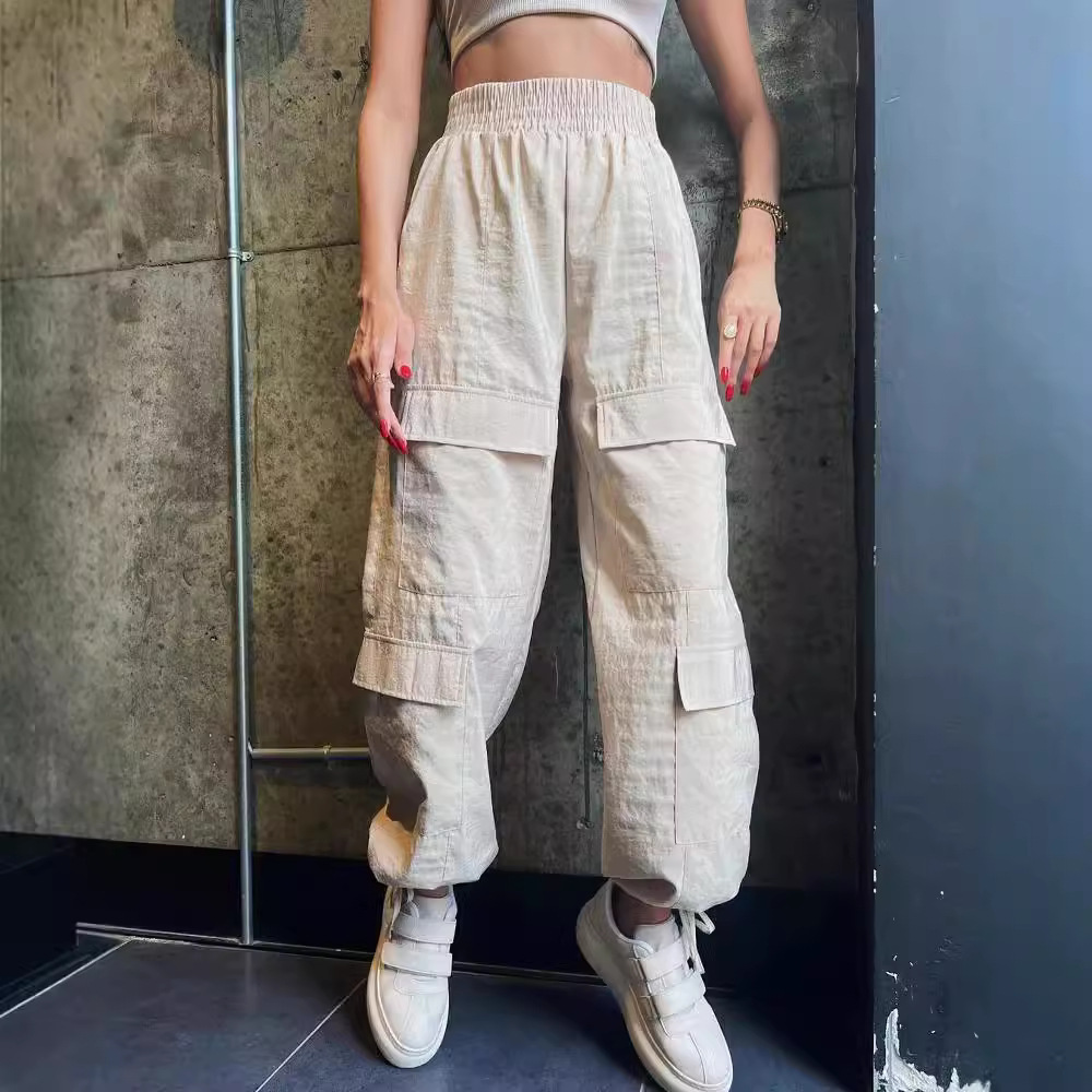Women's Loose Fit Solid Cargo Pants with Pockets