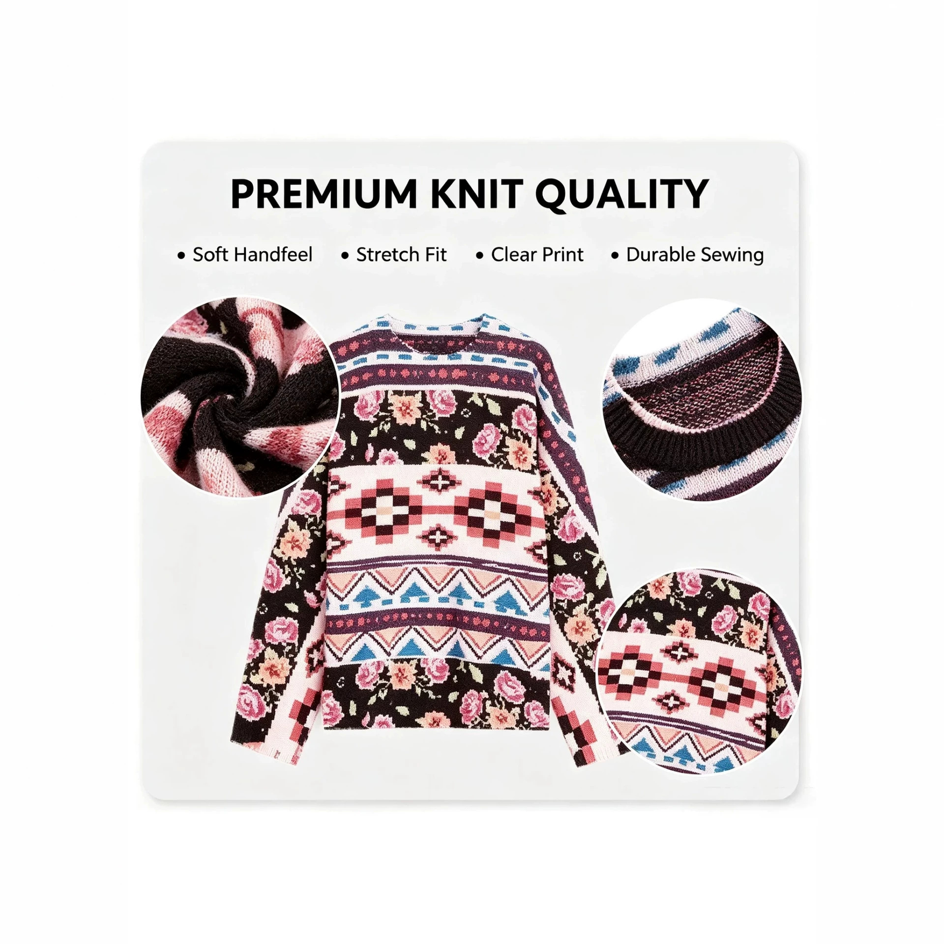 3D Christmas Print Crewneck Pullover Sweater