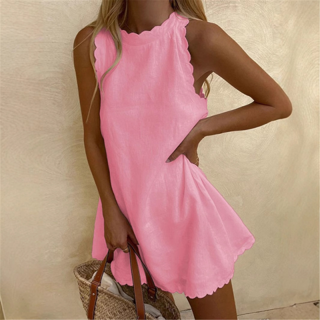 Women's Sleeveless Ruffle Solid Color Loose Fit Dress