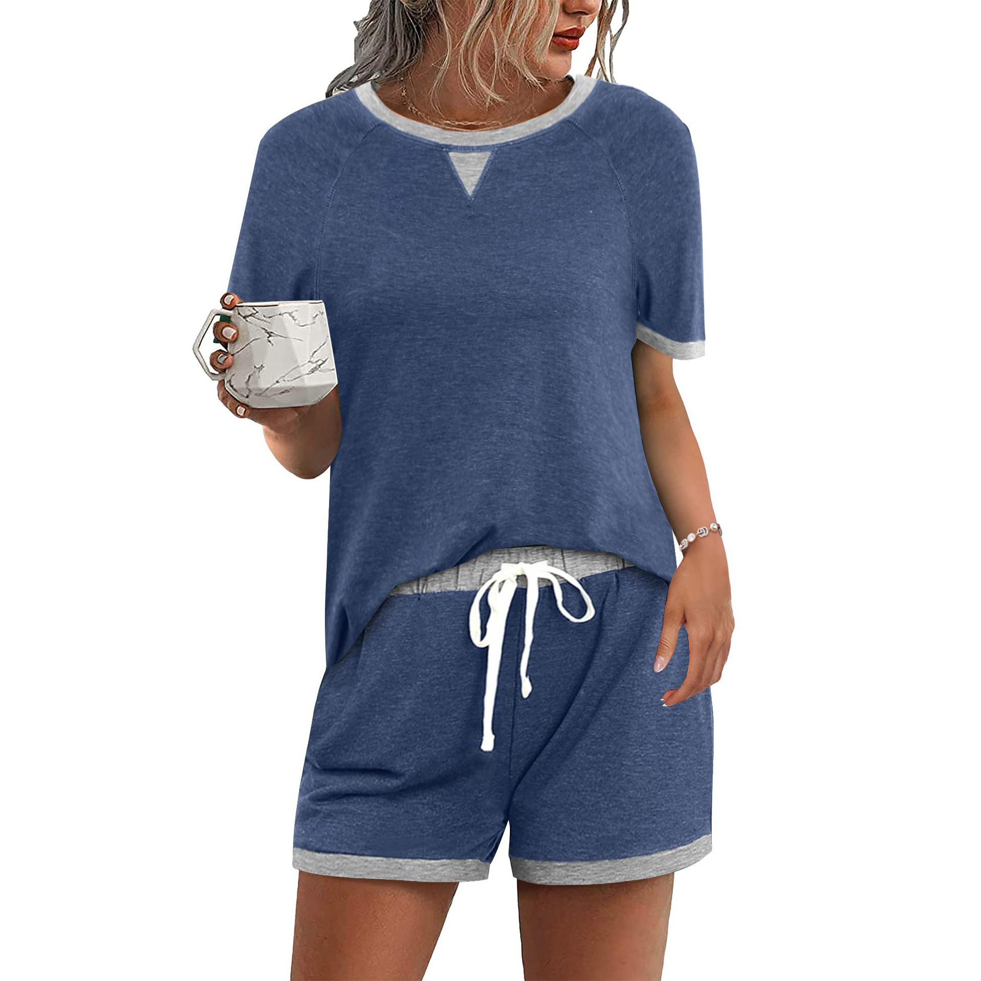 Women's Colorblock T-Shirt and Shorts Two-Piece Set