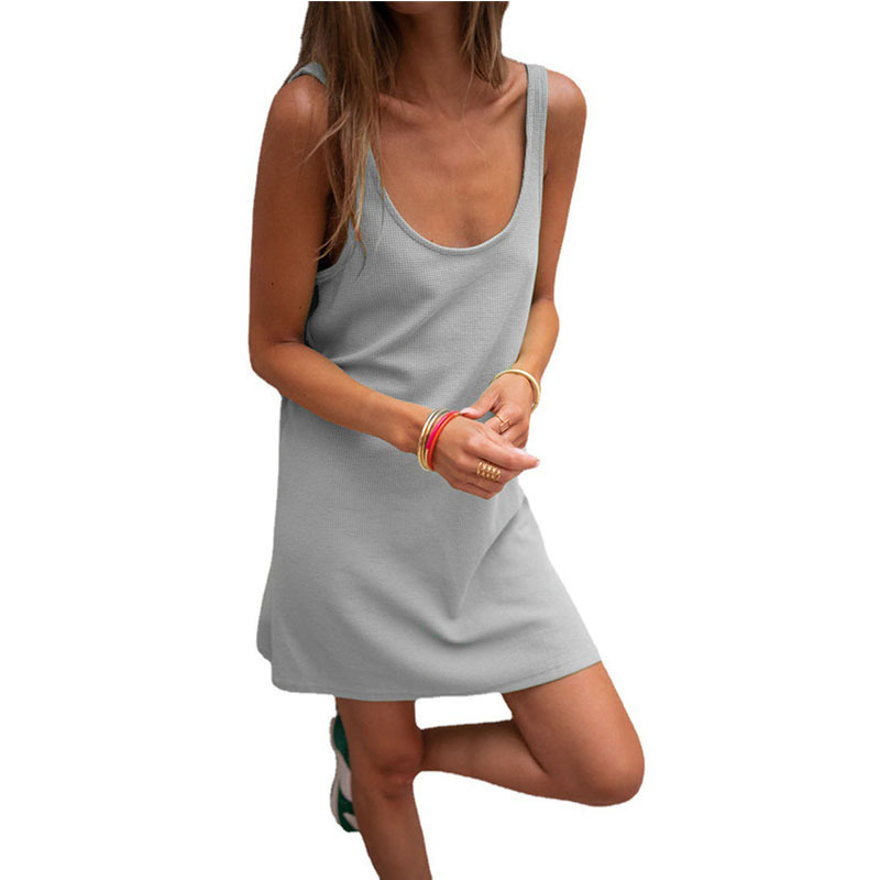 Solid Waffle Knit Sleeveless Loose A-Line Cami Dress