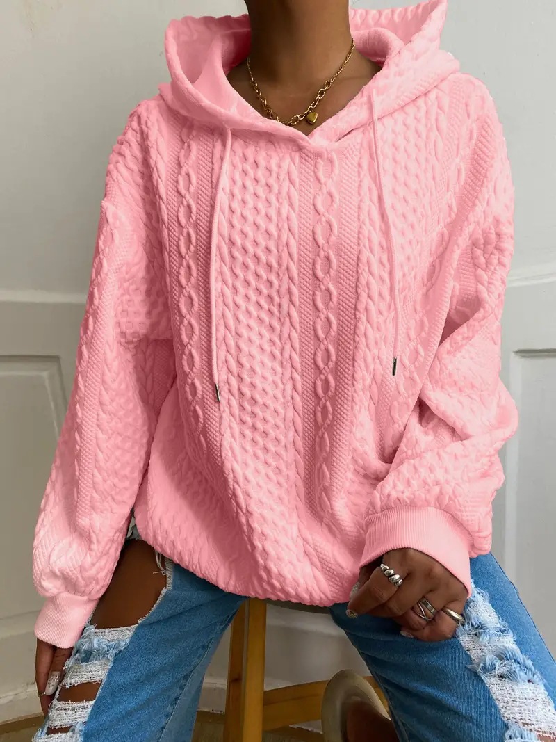 Women's Cable Knit Hooded Pullover Sweatshirt with Pockets
