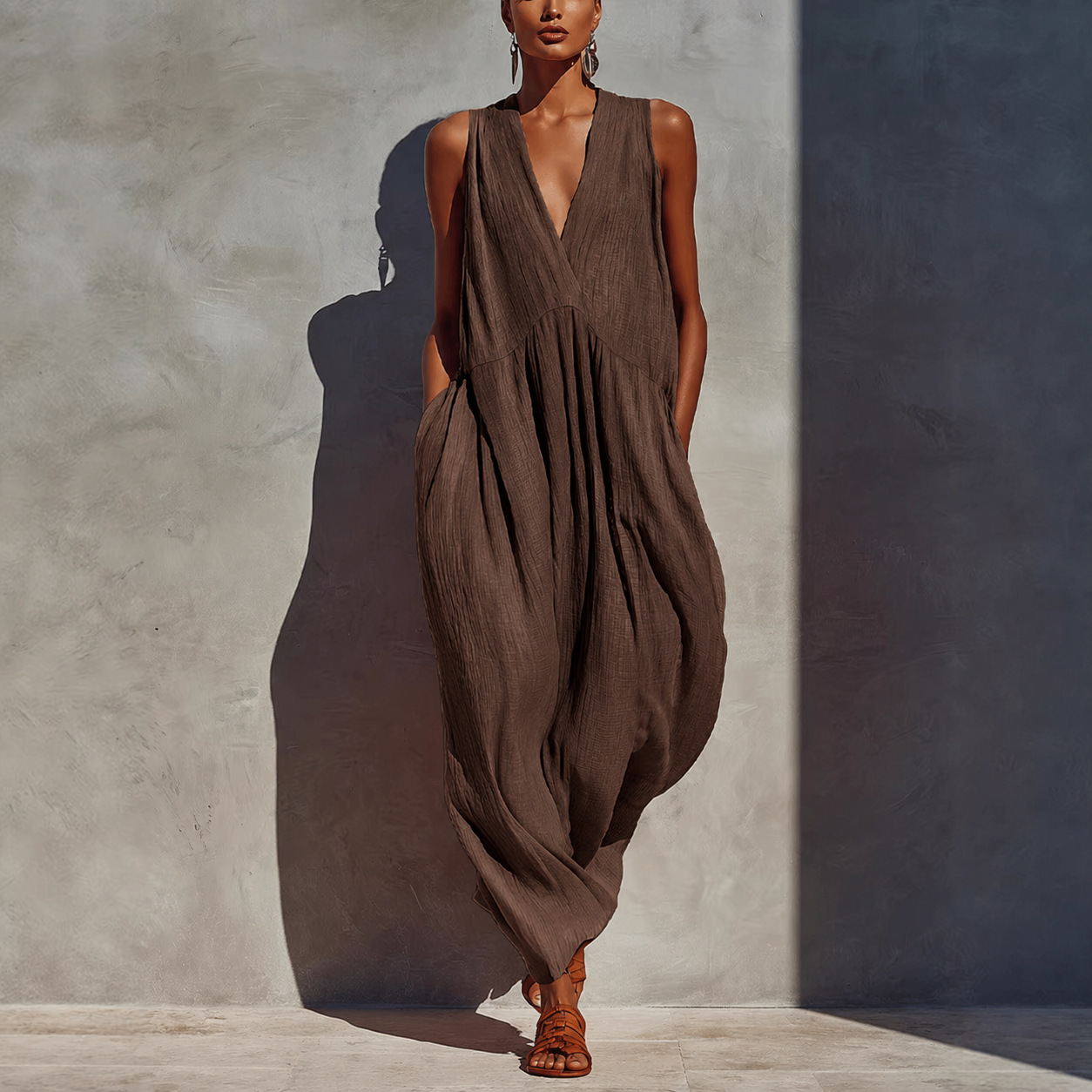 Loose Sleeveless V-Neck Maxi Dress