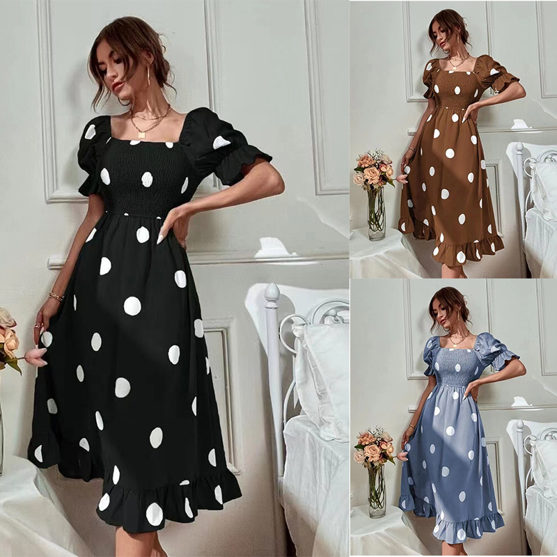 Polka Dot Sweet Ruffle Short Sleeve Slim Fit Dress