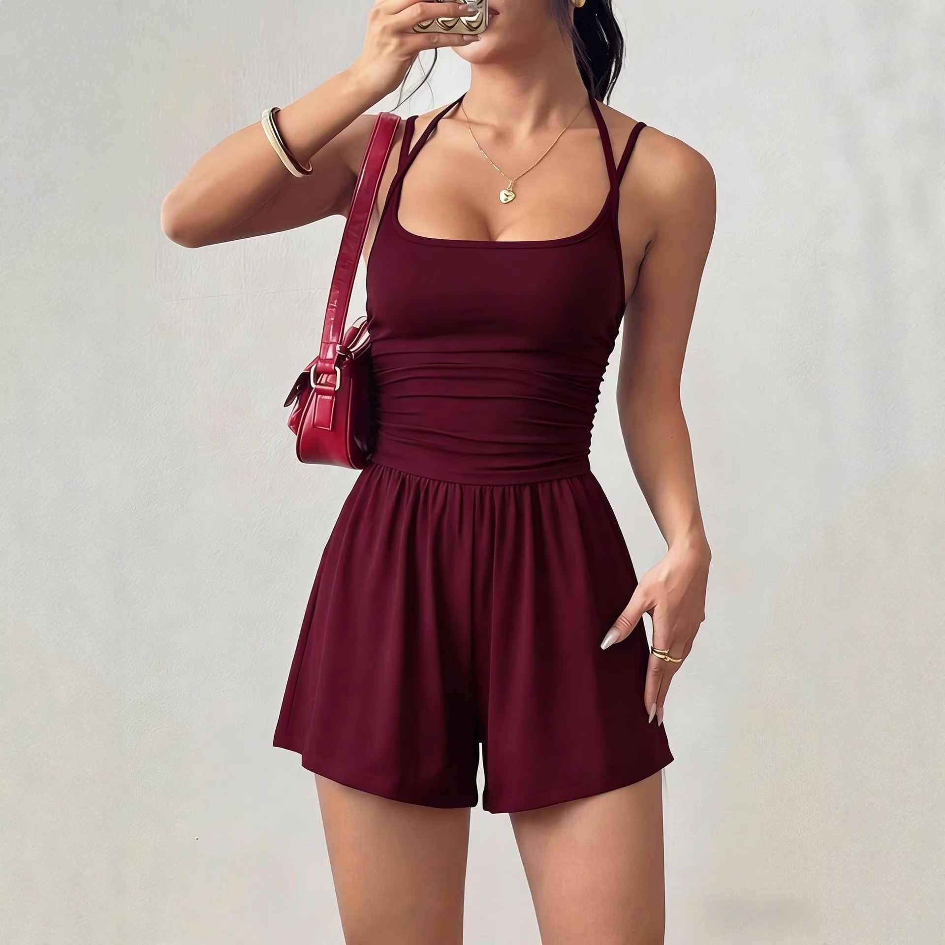 Women's Sleeveless Wide-Leg Romper Shorts Casual Vacation Jumpsuit