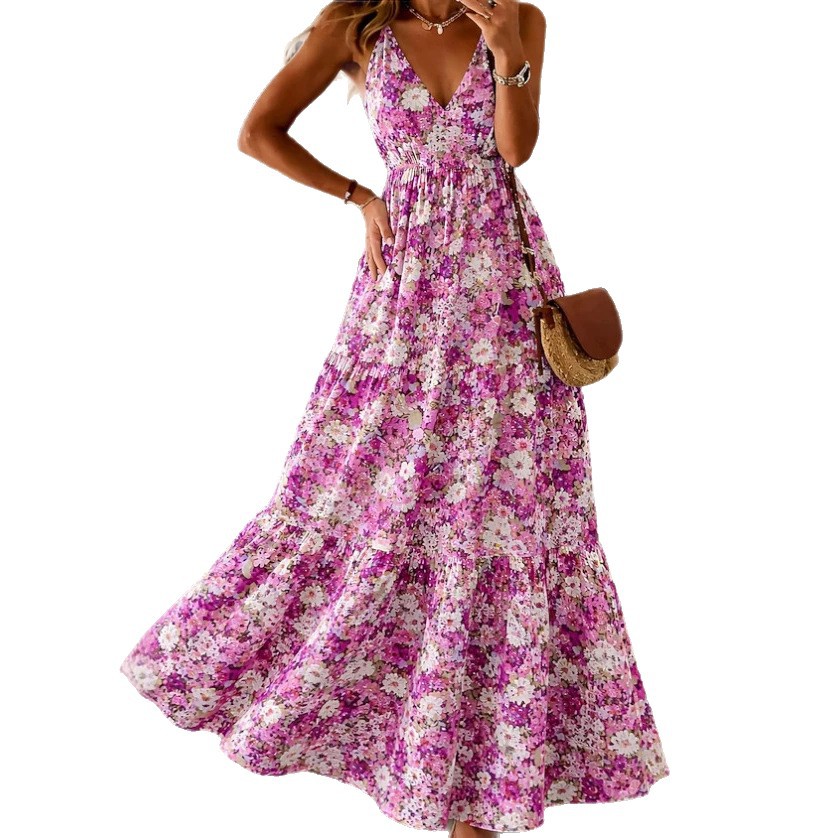 Elegant Floral V-Neck Sleeveless Midi Dress