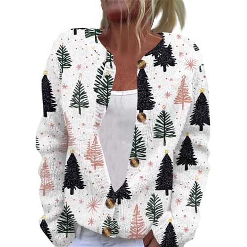 Christmas Hat Print Button-Front Cardigan for Women