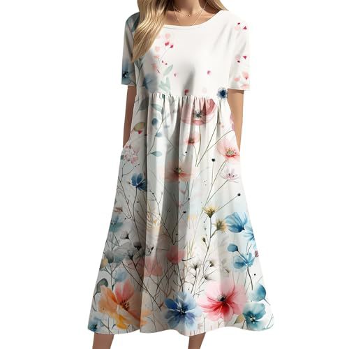 Women's Floral Print Casual A-Line Midi Dress with 3D Digital Print