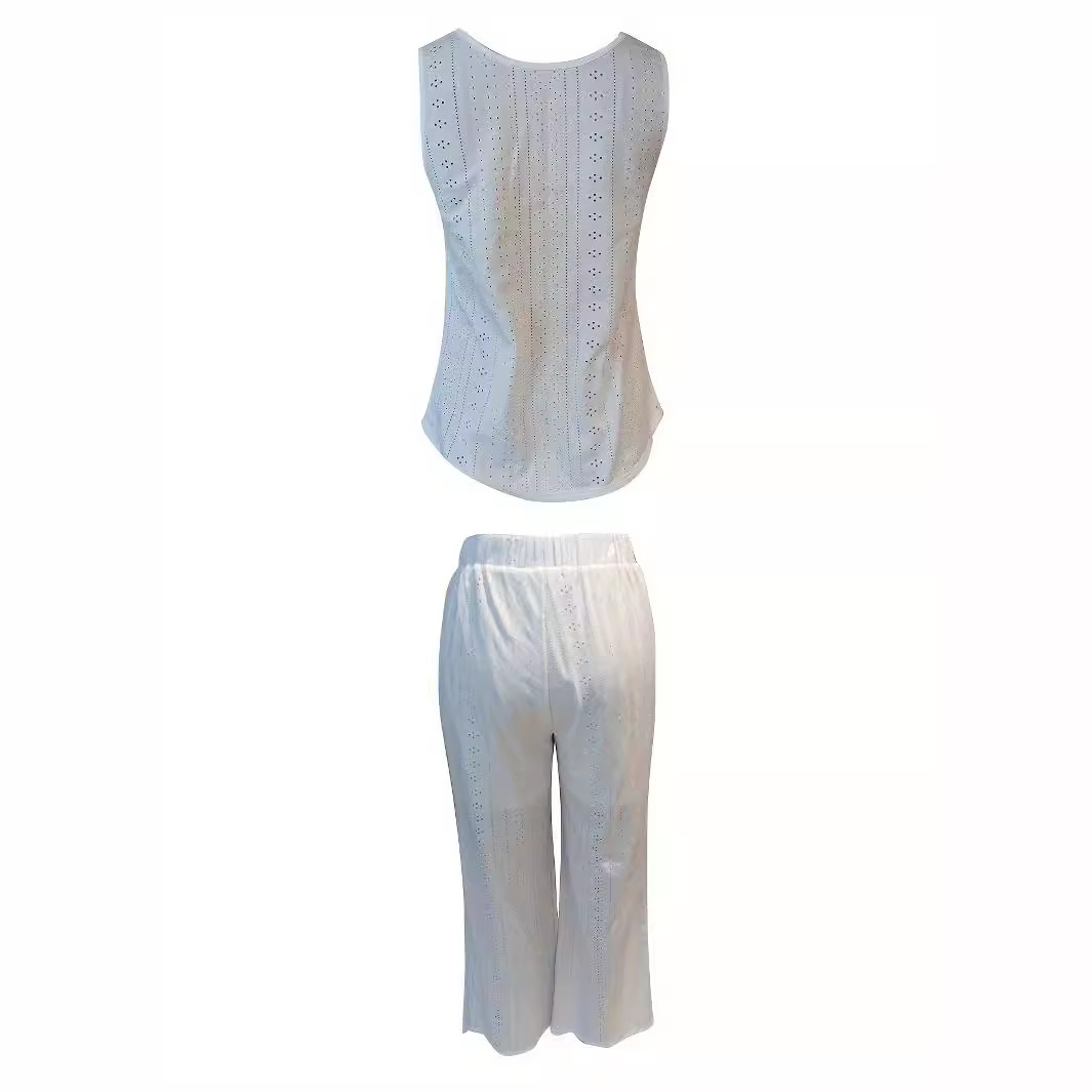 Women's Solid Cutout Sleeveless Top and Pants Set Casual