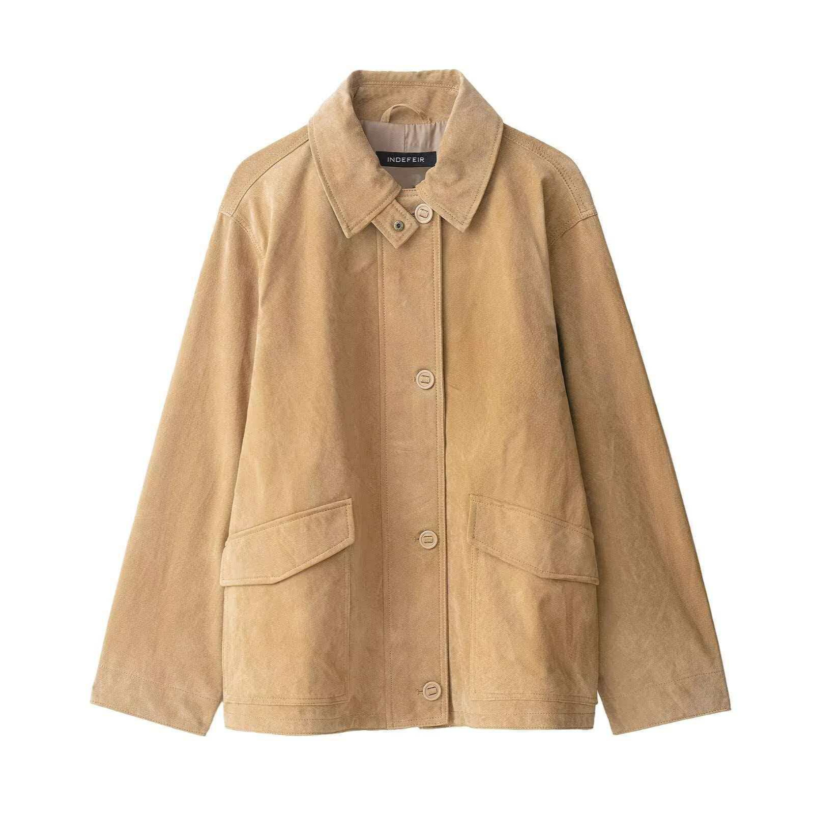 Women's Retro Faux Suede Casual Jacket Loose Fit Khaki