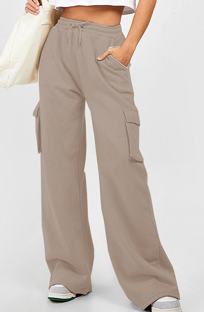Women's Solid Color Drawstring Cargo Jogger Pants High Waist Loose Fit