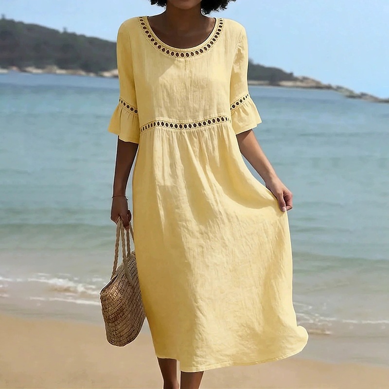Women's Summer Beach Vacation Dress Loose Solid Color Long Dress
